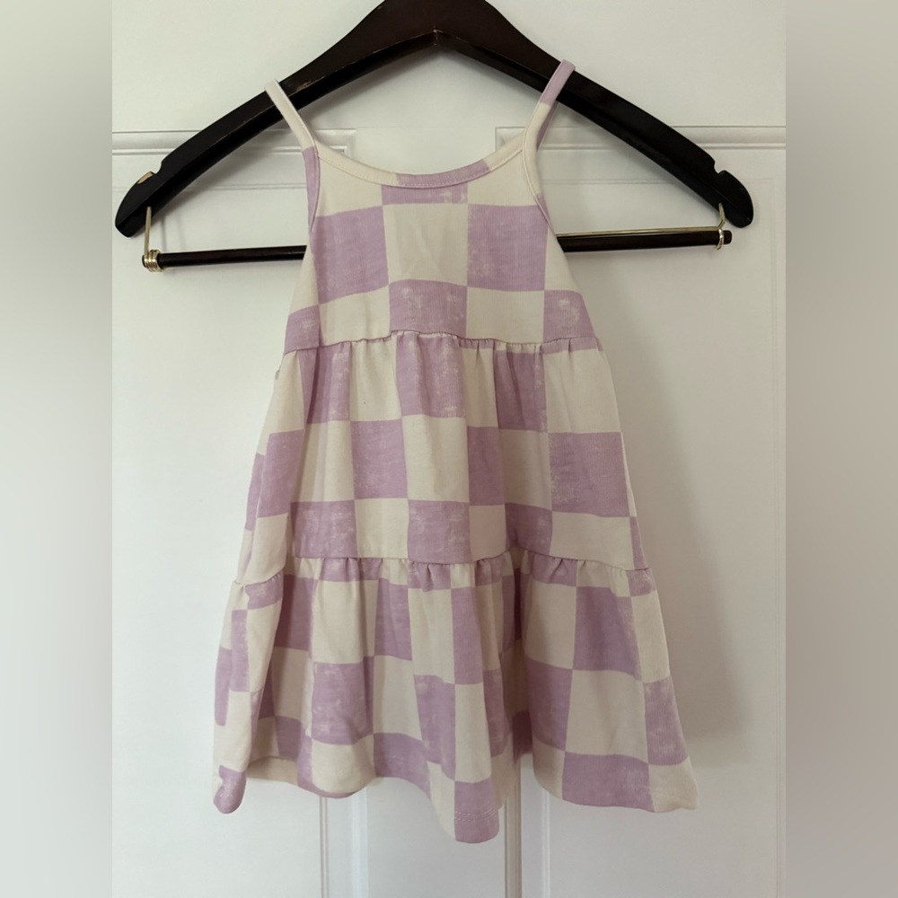 Kids Checkered Dress in Purple and Cream